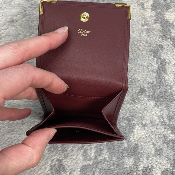 Cartier Burgundy Leather Mini Compact Wallet Pouch Must Line Square Coin Purse - Picture 13 of 17